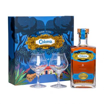 Coloma 8 anos Ron Artesanal de Colombia Geschenkpackung mit 2 Gläsern 70cl